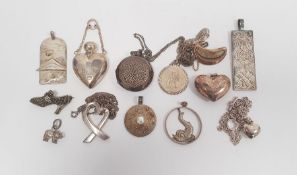 Collection of 12 various silver pendants and chains including a silver Tiffany and co heart shaped
