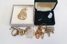 Antique silver and citrine brooch, oblong sterling silver filigree Pendant, Liz Claiborne pear