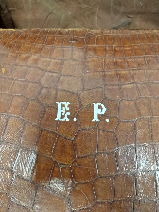 A crocodile skin suitcase, early to mid 20th century, gilt lettering stamped for John Bagshaw & - Image 2 of 5