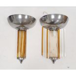 Pair of Art Deco-style wall lights with steel uplighters and glass rod shades to the illuminated