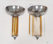 Pair of Art Deco-style wall lights with steel uplighters and glass rod shades to the illuminated