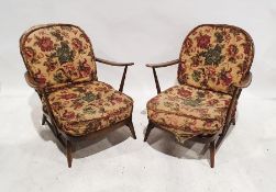 Pair of matching Ercol stick-back open armchairs