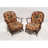 Pair of matching Ercol stick-back open armchairs