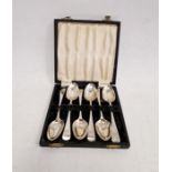 Set of six Victorian silver teaspoons, monogrammed, in case, London 1884