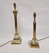 Brass corinthium column and onyx table lamp and a brass and onyx columned table lamp (2)