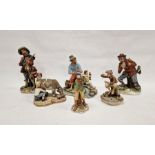 Six Capodimonte figures to include huntsman and hound, fisherman and boy milking cow, with