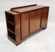 Early 20th century Art Deco-style mahogany sideboard, the ends with shelves with two drawers and two