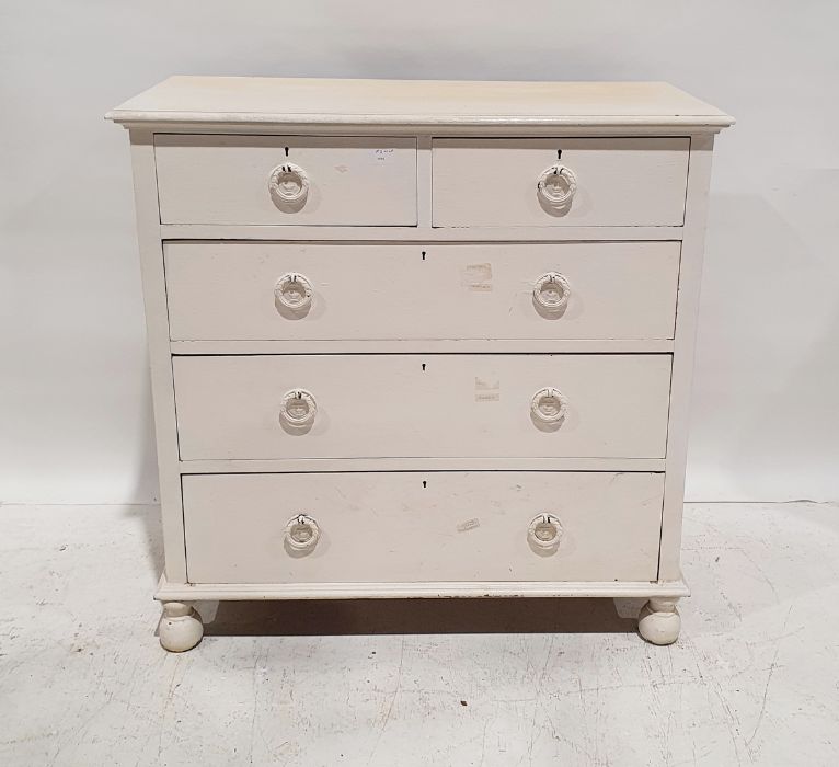 20th century white painted chest of two short over three long drawers, on ball feet, 92cm high x