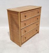 20th century cane and bamboo chest of four long drawers, on plinth base, 91cm x 94cm x 45cm