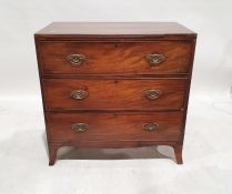 19th century mahogany chest of three long drawers, to splayed feet, 90cm x 91cm x 49cm