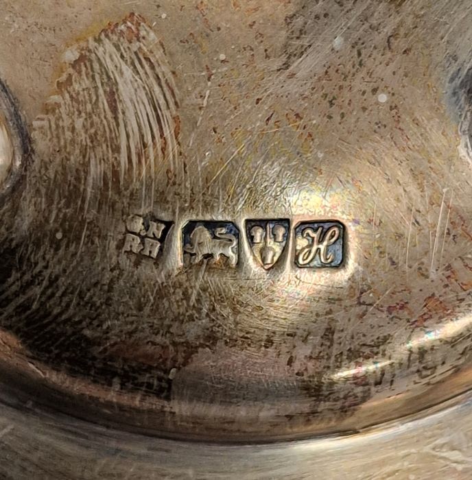 Silver sauceboat, a silver pin dish raised on three feet with inscription 'to the headmaster with - Image 4 of 7