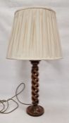 Early 20th century stained pine barley twist table lamp 54cm incl. fitting