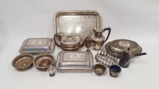 Electroplated wares to include teapot, tureens and plastic handled cutlery (1 box)