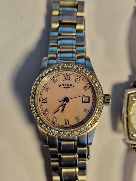 Lady's Rotary stainless steel, mother-of-pearl and diamante watch, the oval mother-of-pearl face - Image 2 of 7