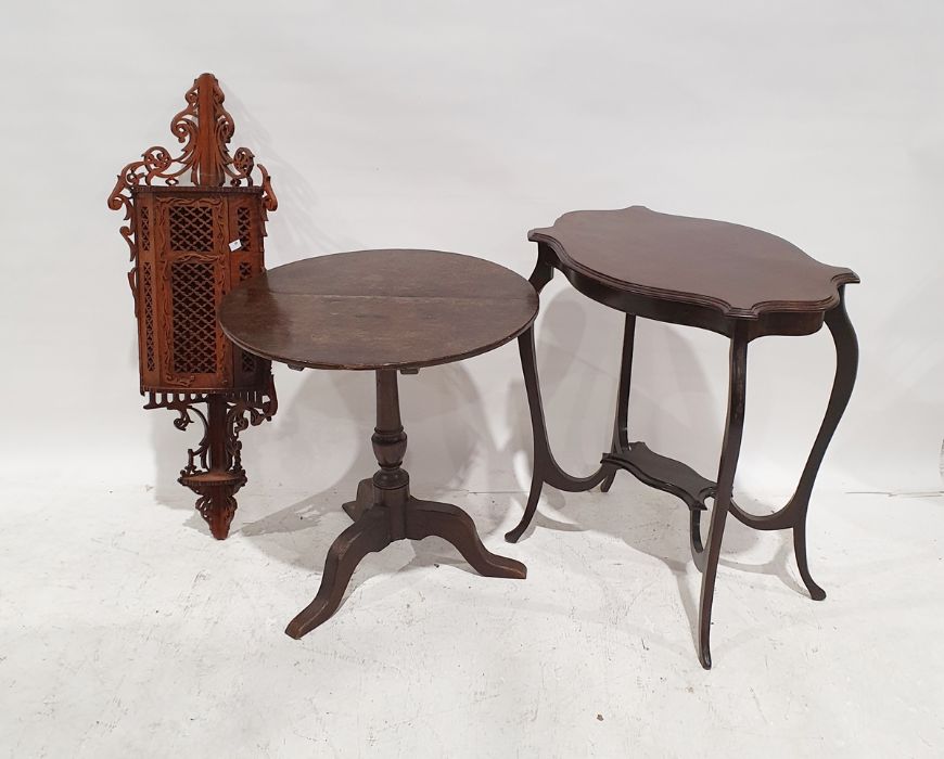 Carved and pierced wall-hanging corner cupboard, a tripod table and an occasional table (3)