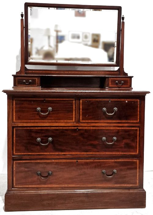 Early 20th century mahogany and satinwood banded dressing chest of two short over two long