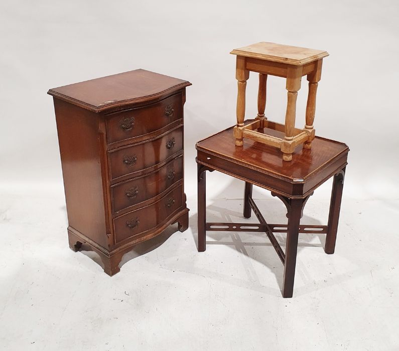 20th century serpentine-fronted four-drawer chest to bracket feet, a stool and a coffee table (3)