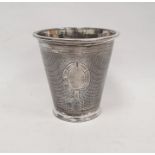 White metal ice bucket with engine-turned decoration and belt motif, of tapering form to circular