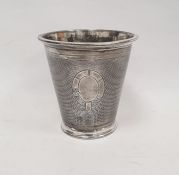 White metal ice bucket with engine-turned decoration and belt motif, of tapering form to circular