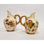 Late 19th century Royal Worcester porcelain blush ground jug with gilt handle, floral decorated,