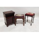 20th century mahogany bedside table with brushing slide, open recess and three drawers and two