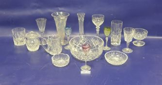 Set of nine Dartington glass champagne flutes with internal bubble to stems 16cm, a set of six