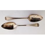 Pair of Georgian silver spoons with bright cut decoration, London 1802, 4.1ozt (2)