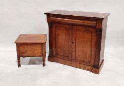 19th century mahogany cupboard/chiffionier, the rectangular top above single cushion drawer, two