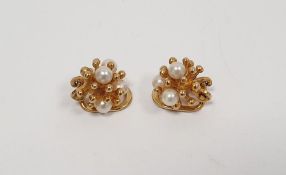 Pair of 9ct yellow gold and pearl earrings, stamped 375, approx. 3g