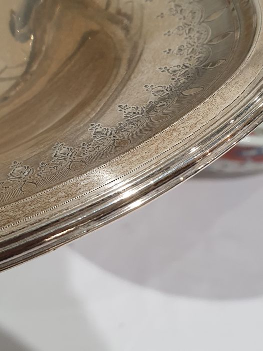 George III silver swing-handled cake basket of navette form, armorial to the centre, William Allen - Image 11 of 11