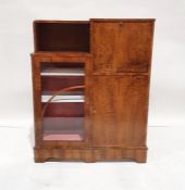 Art Deco-style walnut lounge cabinet with assorted cupboard doors, open recesses and secretaire