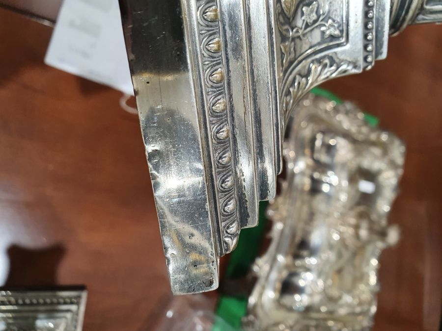 Pair Victorian silver table candlesticks, each of corinthian column form and applied with trailing - Image 9 of 27