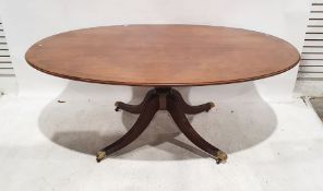 Good quantity mahogany reproduction Regency oval dining table on single column to four fluted
