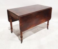 19th century mahogany Pembroke table on turned supports to castors, 72cm x 109cm x 45cm unextended