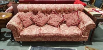 Modern, in the Victorian-taste, button-back Chesterfield three-seater settee in pink floral