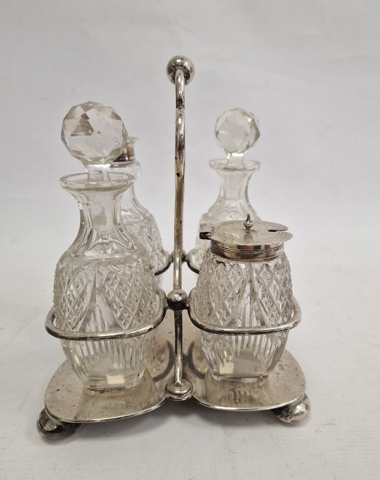 Edwardian silver four-section cruet stand with glass bottles, possibly Mark Willis Sheffield 1901, - Image 2 of 5