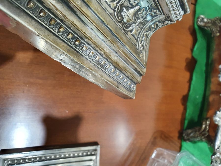 Pair Victorian silver table candlesticks, each of corinthian column form and applied with trailing - Image 5 of 27