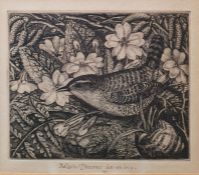 Robin Tanner (1904-1988) Wren and Primroses, signed in pencil 'Robin Tanner Fac.et imp.' in the