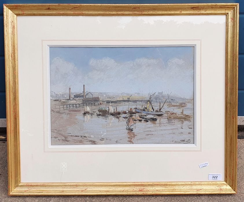 Bernhard Sickert (1863-1932) Pastel  Boats in harbour, signed lower right, 27cm x 38.5cm - Image 2 of 5