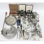 Large quantity of EPNS to include waiter, flatware, goblet, etc (1 box)