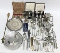 Large quantity of EPNS to include waiter, flatware, goblet, etc (1 box)