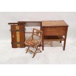 Wall-hanging rack, a child's miniature folding chair, a press, a 20th century oak workbox, a stool