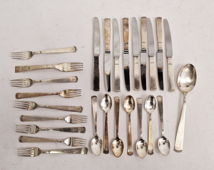 Suite of Swedish silver-coloured metal flatware, makers mark GAB, Stockholm, after a design by Jacob