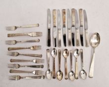 Suite of Swedish silver-coloured metal flatware, makers mark GAB, Stockholm, after a design by Jacob