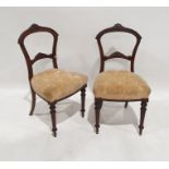 Set of four early 20th century dining chairs with mahogany frames, upholstered seat, on turned front