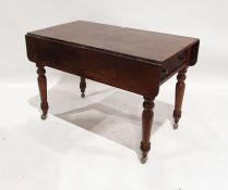 19th century oak and hardwood kitchen/dining table, square, on turned baluster supports, 119cm
