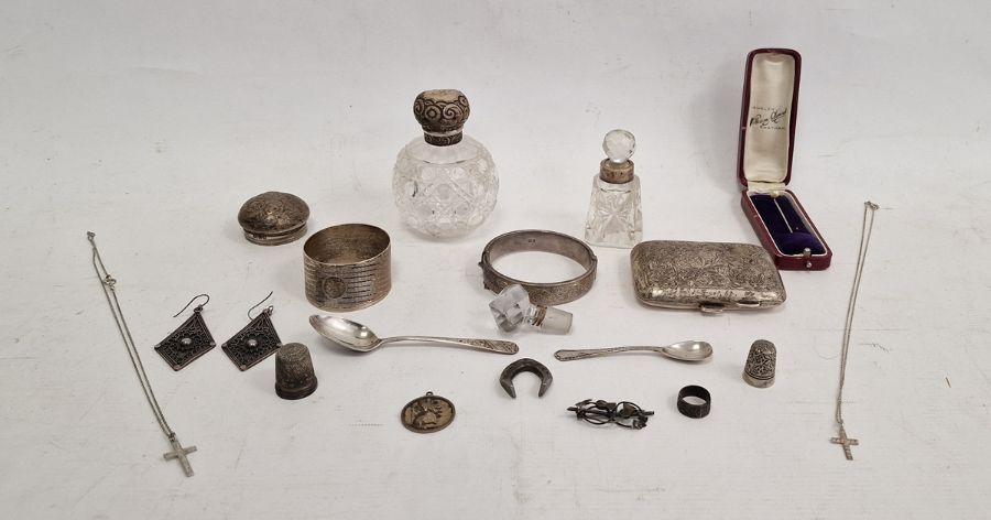 Assorted miscellanous silver and white metal wares to include napkin ring, caps, teaspoons,