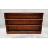 Mid-century modern teak low open three-shelf bookcase, on plinth base, 93cm x 152cm x 24cm