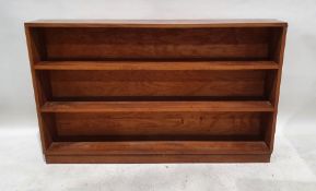 Mid-century modern teak low open three-shelf bookcase, on plinth base, 93cm x 152cm x 24cm