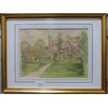 Unattributed, two coloured and one pencil print of Princeton University, glazed and framed, three